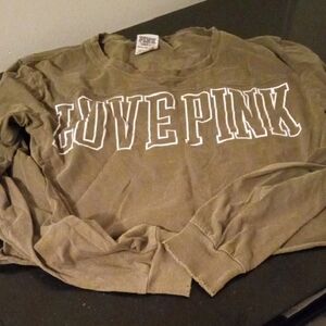 PINK Victoria's Secret Khaki Long Sleeve Cropped Top